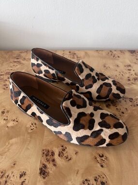 EXC!! Margaux The Loafer in Leopard Hair Calf Smoking Flats 36.5 W 6.5